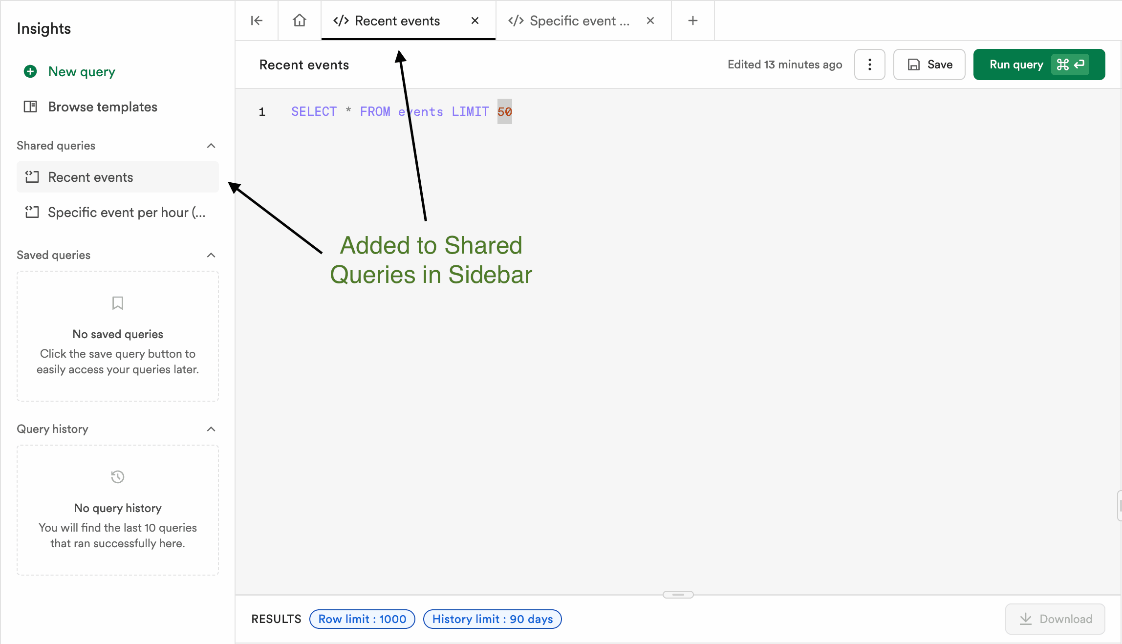 Shared Queries Navigation